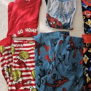 Boys Pajamas Set Size 10 Spiderman Grinch Super Mario Pants Shirt
